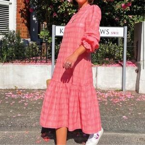 Never fully dressed gingham long sleeve coral midi dress 4